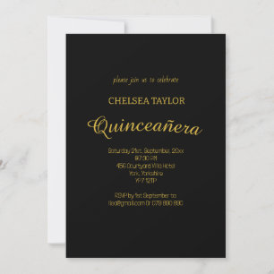 Invitación Simple Black & Gold Quinceañera 15º Fiesta