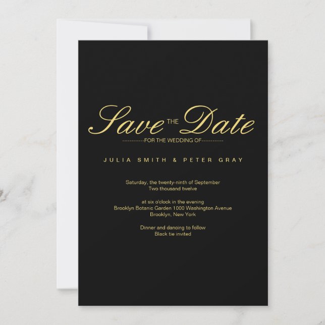 Invitación Simple Black & Gold Save The Date Boda (Anverso)