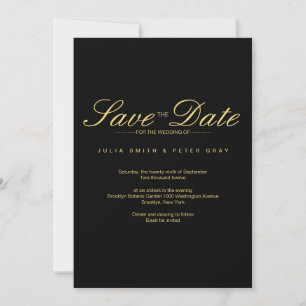 Invitación Simple Black & Gold Save The Date Boda
