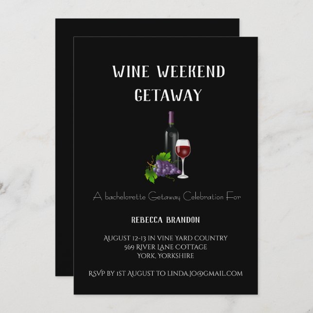Invitación Simple Black Grapes Wekend Getaway Personalizado (Anverso / Reverso)