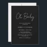 Invitación Simple Black Rustic Script Elegante Baby Shower<br><div class="desc">Moderna invitación a la ducha de bebé negra con un diseño sencillo con "Oh Baby" en una tipografía de estilo rústico. Esta elegante invitación neutra de género con un diseño minimalista es genial si estás teniendo un niño o un chica.</div>