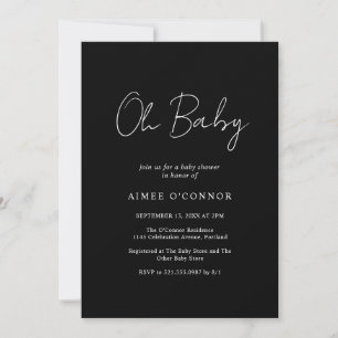 Invitación Simple Black Rustic Script Elegante Baby Shower