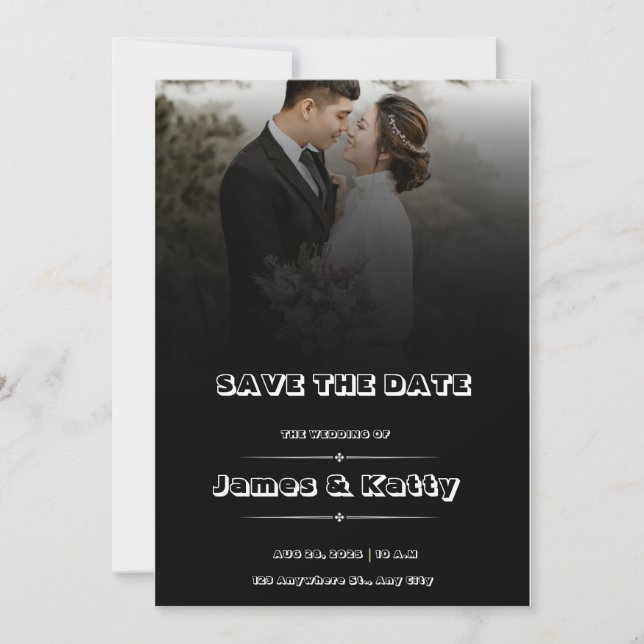 Invitación Simple Black Save the Date Wedding Invitation (Anverso)