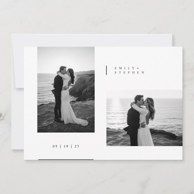 Invitación Simple Black & White Elegant Minimal Wedding Photo (Anverso)