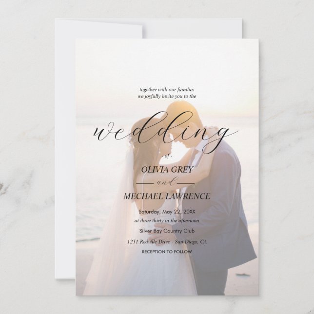 Invitación Simple Black & White Overlay Photo Wedding (Anverso)