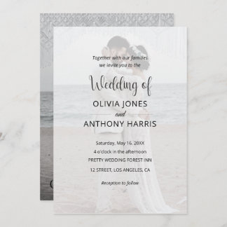 Invitación Simple Black & White Overlay Photo Wedding