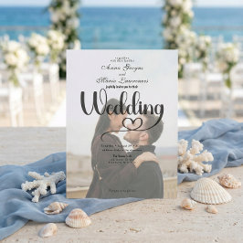 Invitación Simple Black White Overlay Photo Wedding 