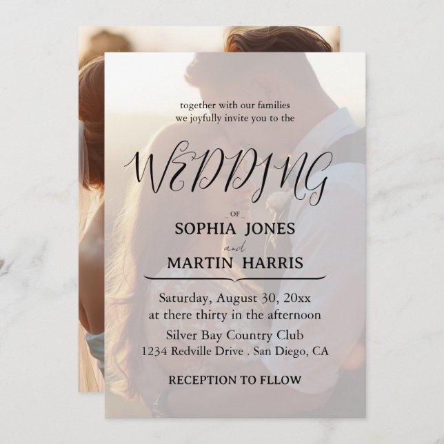 Invitación Simple Black & White Photo Wedding Invitation (Anverso / Reverso)