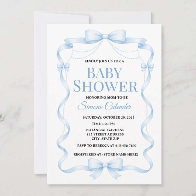 Invitación Simple Blue Baby Shower Invitation (Anverso)