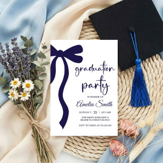 Invitación Simple  Blue Bow graduation party invitation