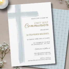 Invitación Simple Blue Cross Boy First Holy Communion