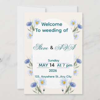 Invitación Simple Blue Floral Wedding Invitation