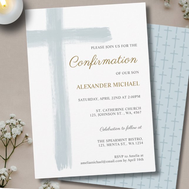 Invitación Simple Blue White Cross Boy Confirmation (Subido por el creador)