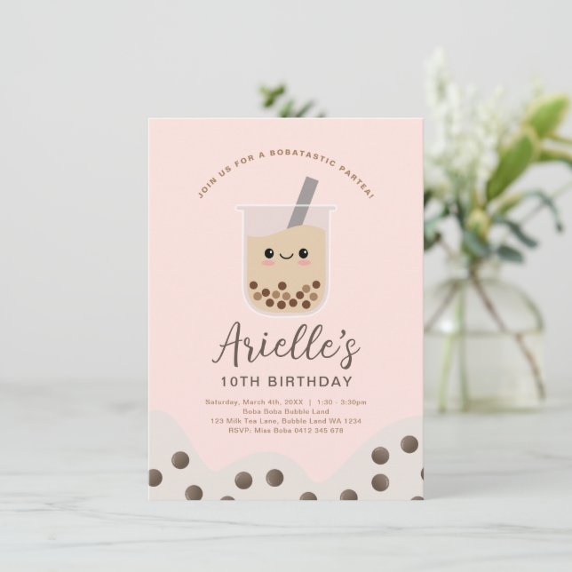Invitación Simple Boba Bubble Milk Tea Pink Birday (Anverso de pie)