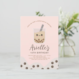 Invitación Simple Boba Bubble Milk Tea Pink Birday