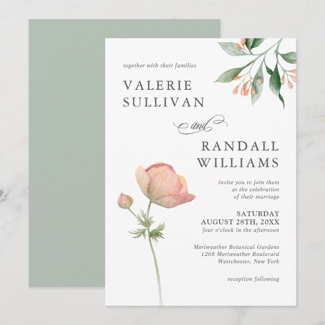 Invitación Simple Boda Botánico Elegante (Anverso / Reverso)