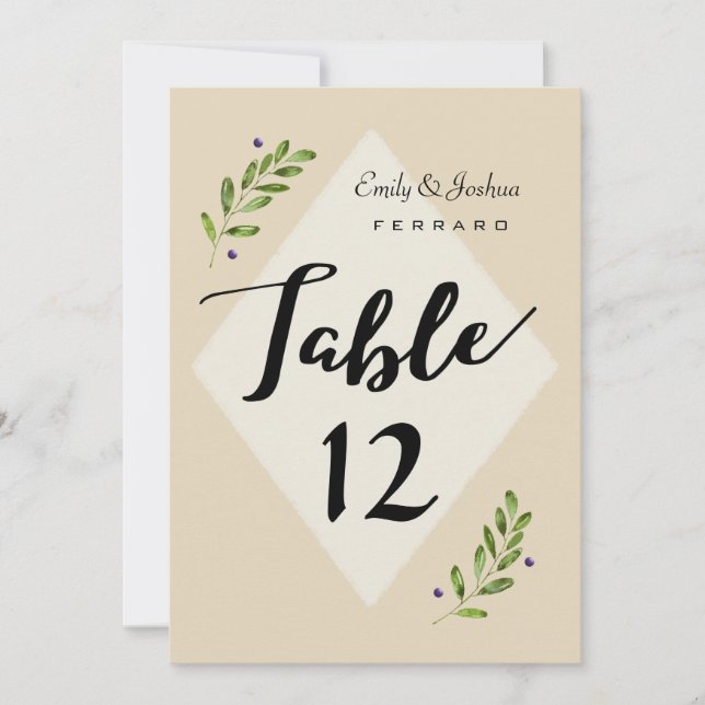 Invitación Simple Boda Botánico Moderno Número de Tabla Tarje (Anverso)
