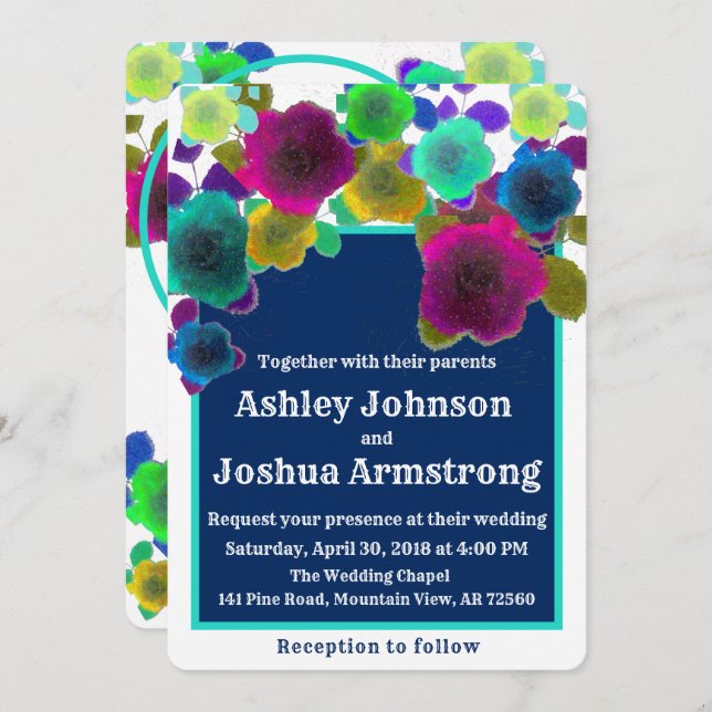 Invitación simple boda contemporáneo en cascada (Anverso / Reverso)