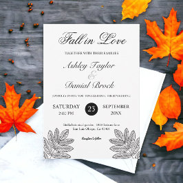 Invitación Simple Boda De Caída Rústica De Foliage Blanco Y N