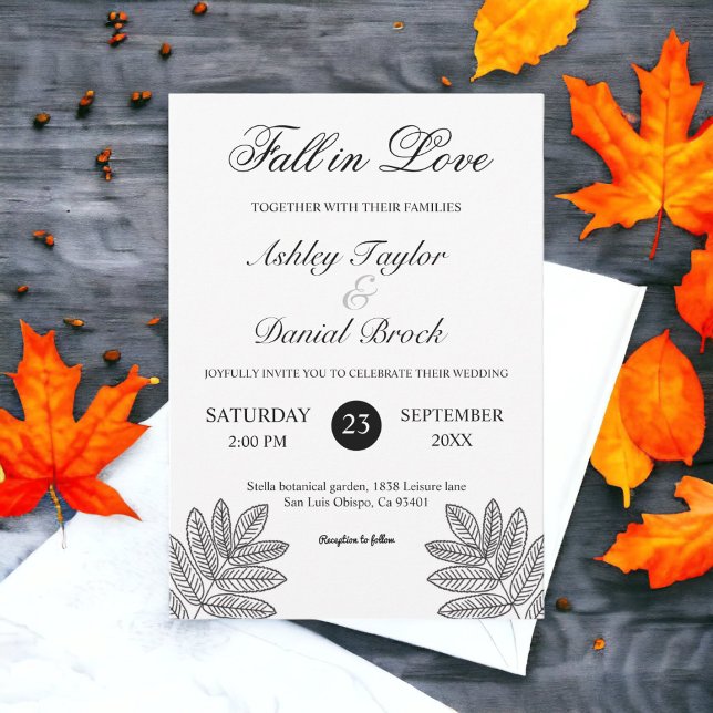 Invitación Simple Boda De Caída Rústica De Foliage Blanco Y N (Subido por el creador)