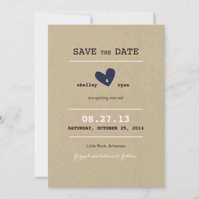 Invitación Simple Boda de Corazón Guardar la fecha (Anverso)