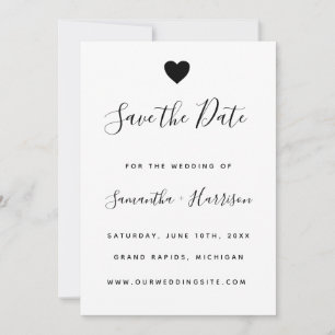 Invitación Simple Boda De Corazón Negro Plano Guardar La Tarj