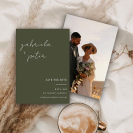 Invitación Simple Boda De Fotografía Verde De Olivo Guardar L