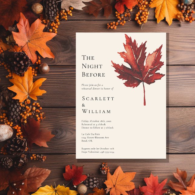 Invitación Simple Boda De Hojas De Otoño La Noche Antes (Subido por el creador)