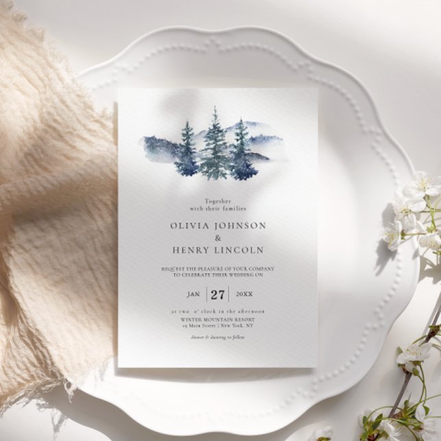 Invitación Simple Boda de Invierno de Pino de Montaña (Subido por el creador)