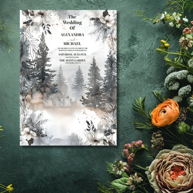 Invitación Simple Boda de Invierno de Pino de Montaña (Subido por el creador)