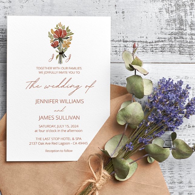 Invitación Simple Boda de monograma de terracota de flores si (Subido por el creador)