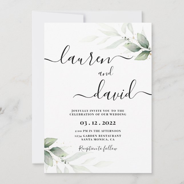 Invitación Simple boda de vegetación Minimalista (Anverso)