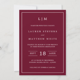 Invitación Simple Boda Elegante en Monograma de Borgoña