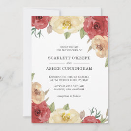 Invitación Simple Boda Floral Roja Elegante