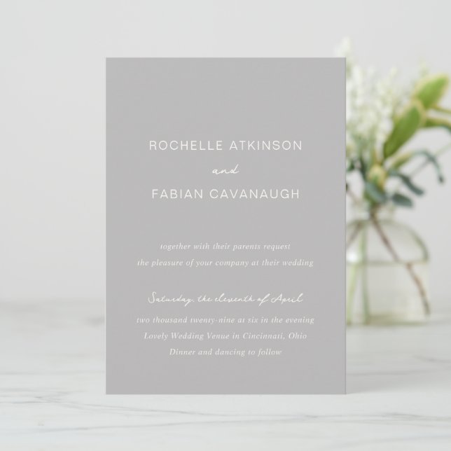 Invitación Simple Boda Gris Elegante (Anverso de pie)