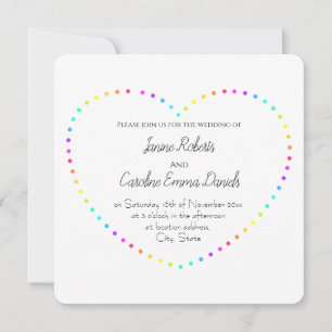 Invitación Simple Boda lesbiana del corazón del arcoiris