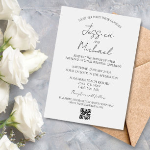 Invitación Simple Boda minimalista Código QR mínimo RSVP