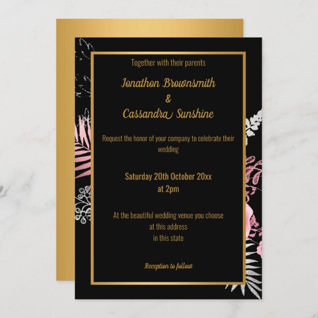 INVITACIÓN SIMPLE BODA MODERNO DE ORO ROJO ROJO TODO NEGRO (Anverso / Reverso)