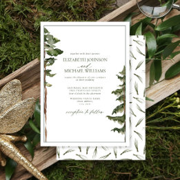 Invitación Simple Boda Rústico de Pino Verde Forestal