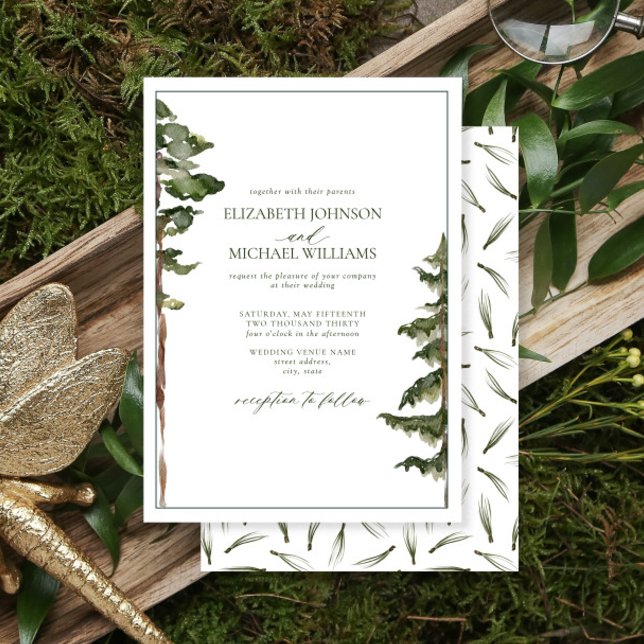 Invitación Simple Boda Rústico de Pino Verde Forestal (Subido por el creador)