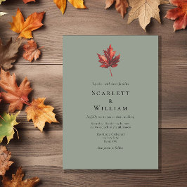 Invitación Simple Boda verde de hoja de caída mínima