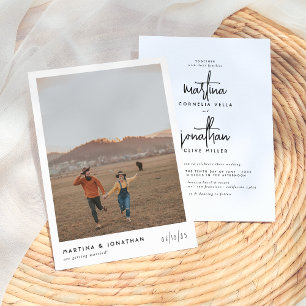 Invitación Simple Boho Boda de fotos elegante en blanco y neg