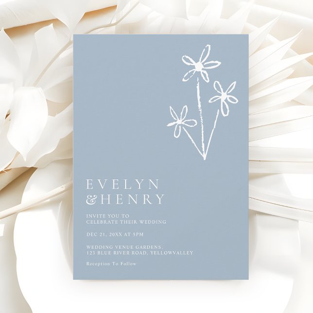 Invitación Simple Boho Minimalist Dusty Blue Wedding (Subido por el creador)