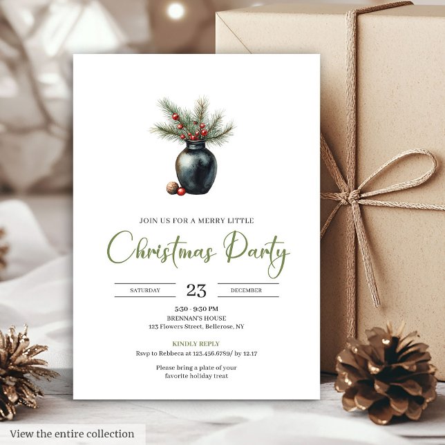 Invitación Simple Boho Neutral Botánico Rústico Navidad   (Simple Boho Neutral Botanical Rustic Christmas Party Card)