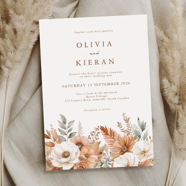 Invitación Simple Boho Rústico Floral Fall Wedding (Subido por el creador)