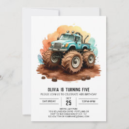 Invitación Simple Boho Wheels Monster Truck Cumpleaños