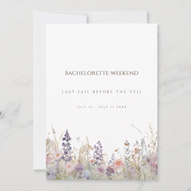 Invitación Simple Boho Wildflower Bachelorette Weekend Card (Anverso)