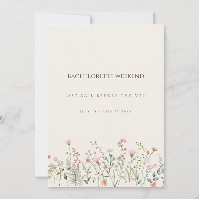 Invitación Simple Boho Wildflower Bachelorette Weekend Card (Anverso)