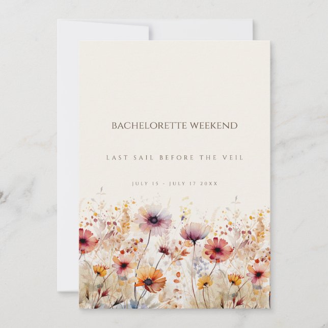 Invitación Simple Boho Wildflower Bachelorette Weekend Card (Anverso)