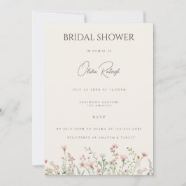 Invitación Simple Boho Wildflower Beige Bridal Shower Card